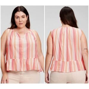 Gap Women's Cotton Striped Sleeveless Shirred Peplum Top Pink & Coral Size Large